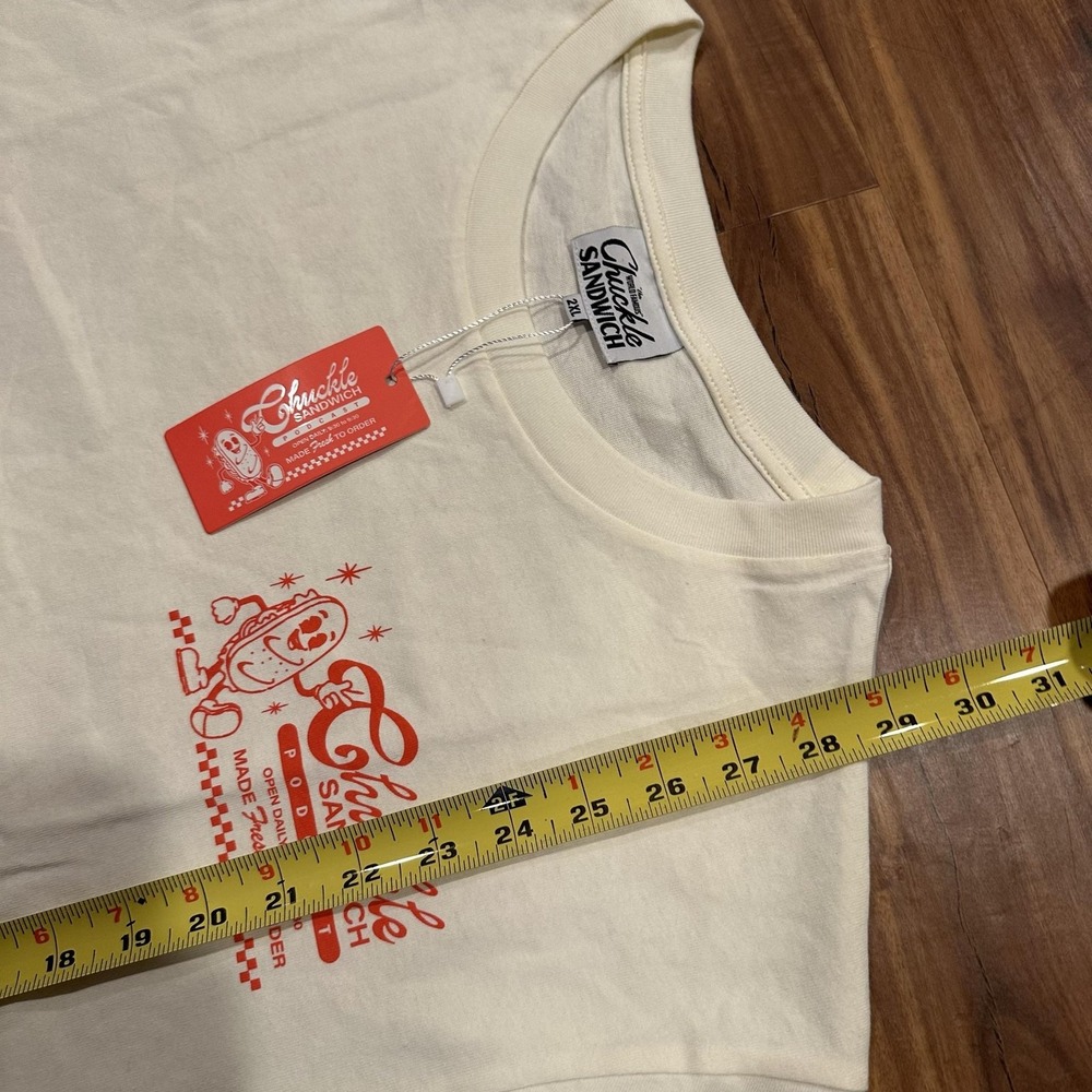 Chuckle Sandwich Shirt Mens 2XL White Menu Graphic Tee Podcast Food Burger - Picture 10 of 10